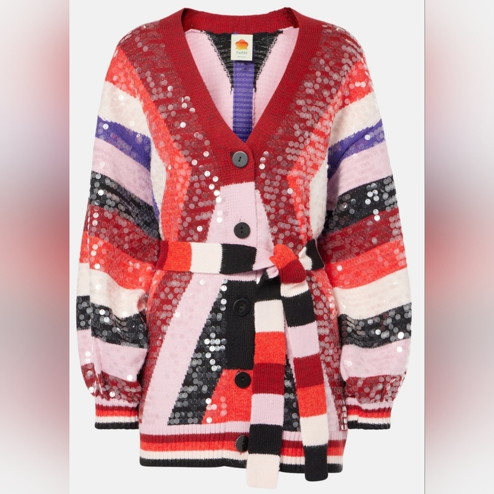 Farm Rio Striped Sequence Cardigan XXS